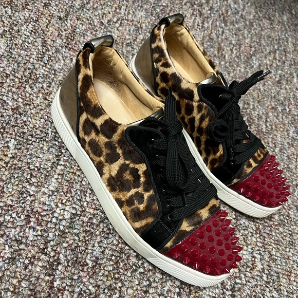 Christian Louboutin Leopard-Print Spikes Low Top Sneakers - Picture 1 of 4